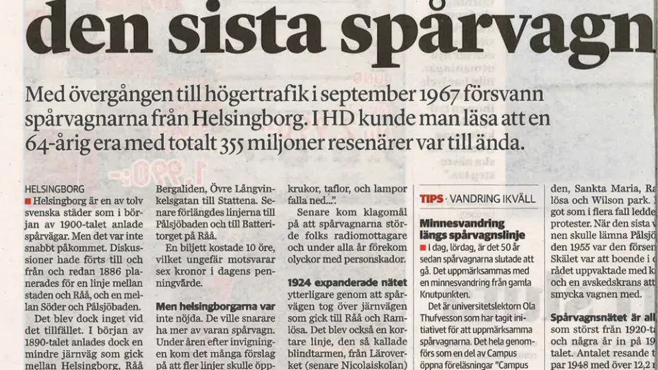 Lördagens artikel om spårvägen i Helsingborgs dagblad.