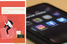 Kollage av omslaget till Annas bok och en bild på en mobil med appar synliga