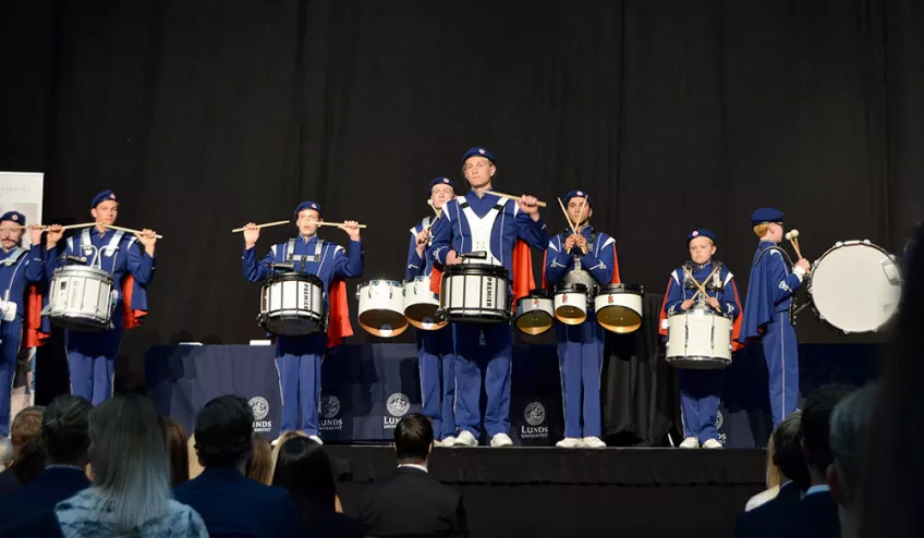 Drumcorps under avslutningsceremonin 2016.